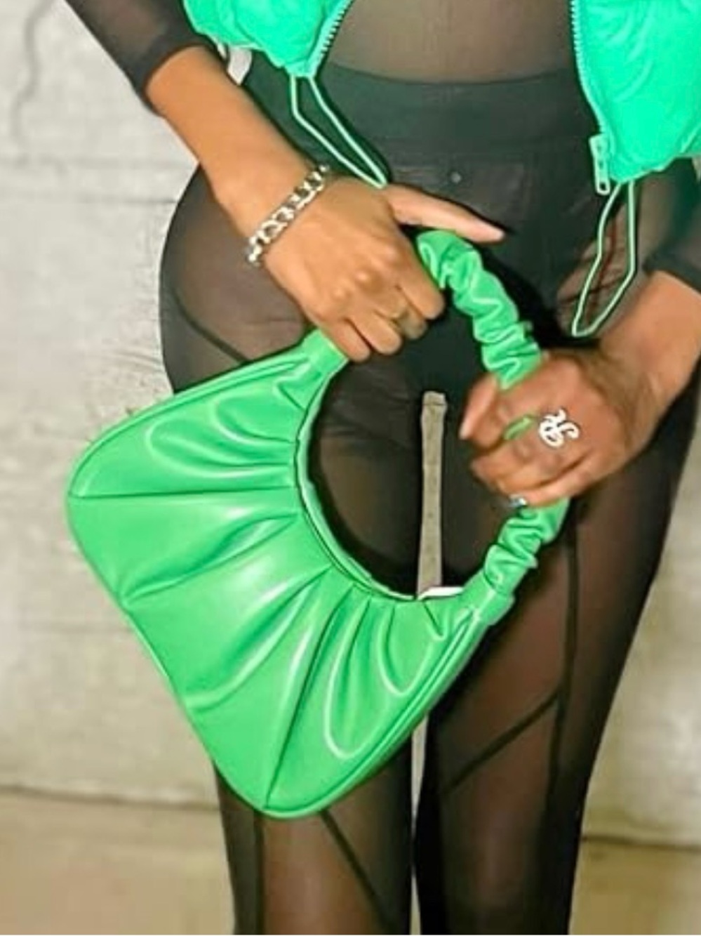 Green Ruched Shoulder Bag Hobo Bag